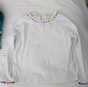Mini Boden White Long Sleeve Shirt with Pom Poms 2-3Y